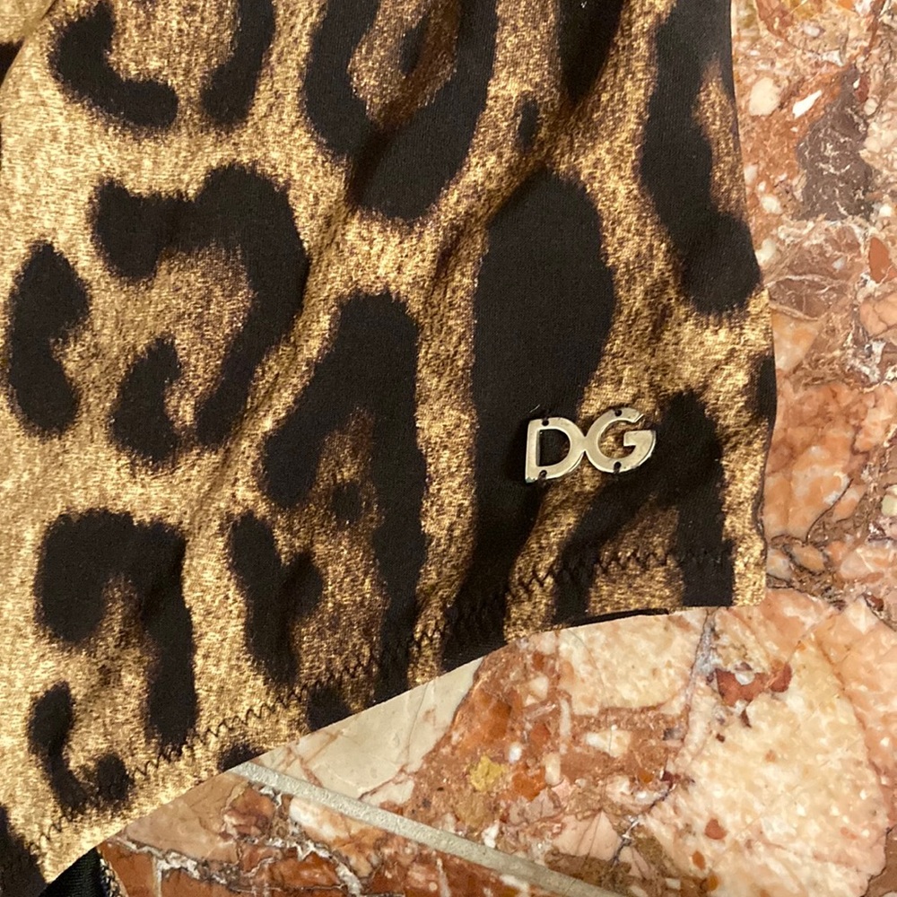 New, never worn Dolce and Gabbana leopard maillot bathing suit with tie halter